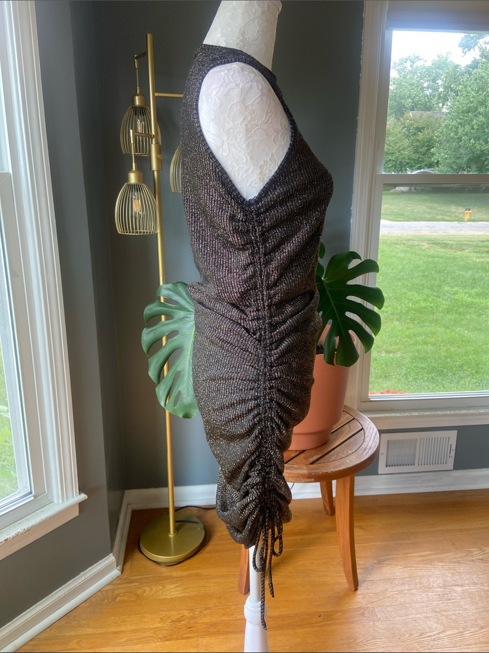 ILLA ILLA Sleeveless Ruched Knit Dress in Metallic Brown